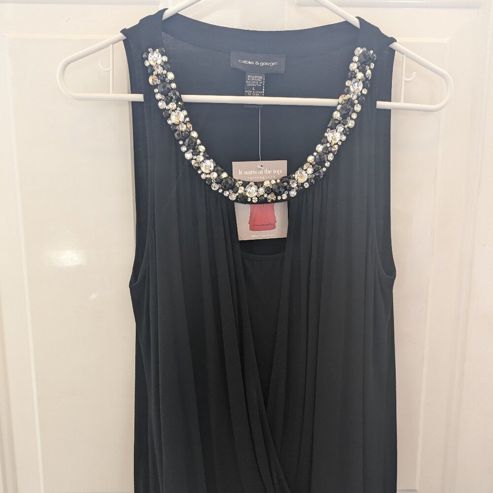 Cable & Gauge black woman's sz L sleeveless rhinestone top